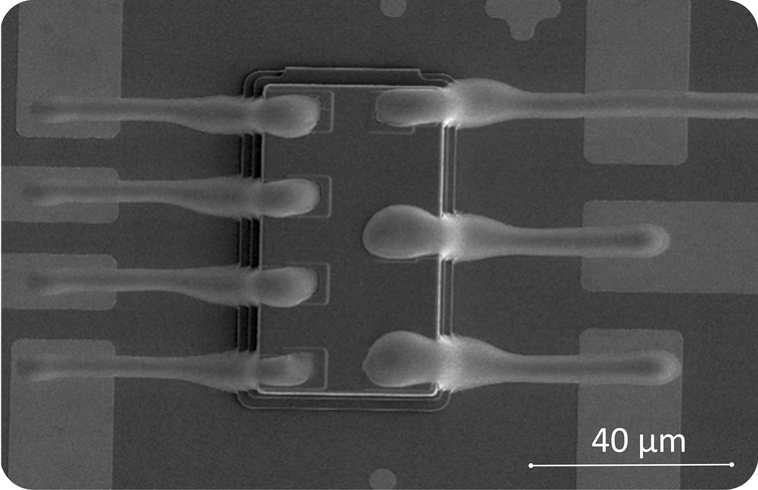 Printed IC-substrate 3D metallic interconnects for a next-generation approach, replacing wire bonding, enabling a smaller footprint and a thinner package. Image by XTPL.